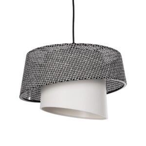 GloboStar® ALINA 203-0130 Μοντέρνο Κρεμαστό Φωτιστικό Καπέλο Μονόφωτο 1 x E27 IP20 Γκρι & Λευκό Ύφασμα - Μ30 x Π30 x Υ93cm