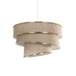 GloboStar® SIERA 203-0168 Μοντέρνο Κρεμαστό Φωτιστικό Καπέλο Μονόφωτο 1 x E27 IP20 Μπεζ Άμμου Ύφασμα με Χρυσή Λεπτομέρεια - Μ38 x Π38 x Υ95cm