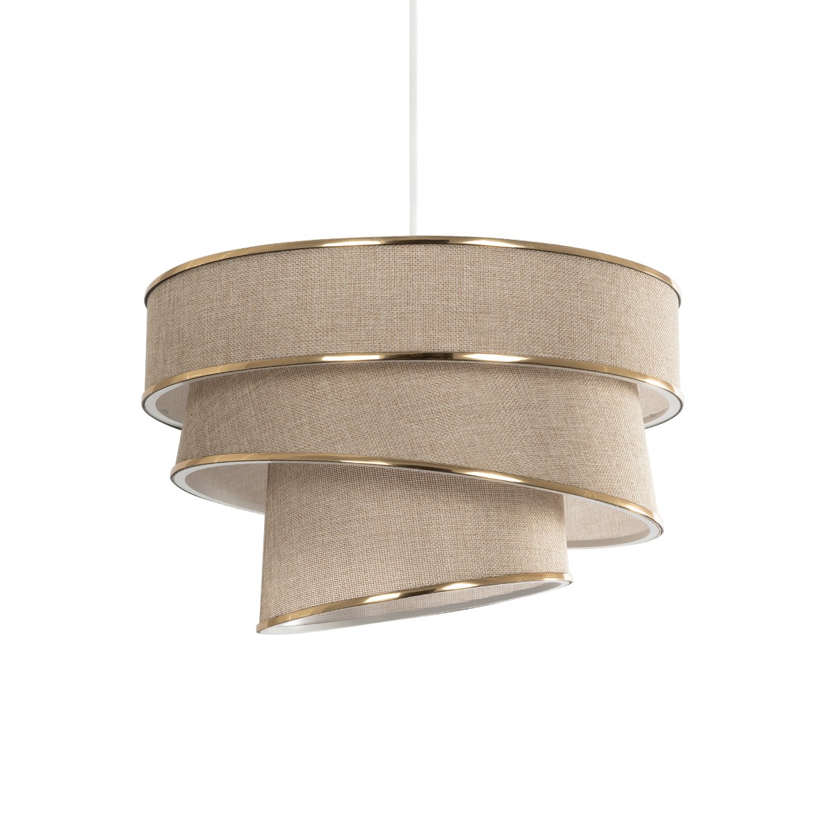 GloboStar® SIERA 203-0168 Μοντέρνο Κρεμαστό Φωτιστικό Καπέλο Μονόφωτο 1 x E27 IP20 Μπεζ Άμμου Ύφασμα με Χρυσή Λεπτομέρεια - Μ38 x Π38 x Υ95cm