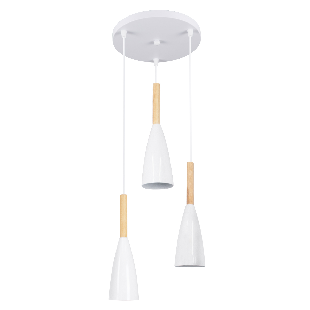 GloboStar® DILLON 00627 Μοντέρνο Κρεμαστό Φωτιστικό Καμπάνα Τρίφωτο 3 x E27 IP20 Λευκό Μέταλλο με Μπεζ Ξύλο - Μ26 x Π26 x Υ130cm