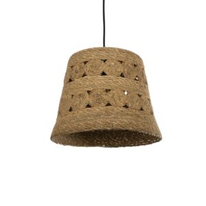 GloboStar® PANIER 204-0171 Boho Κρεμαστό Φωτιστικό Καμπάνα Μονόφωτο 1 x E27 IP20 Μπεζ Σχοινί - Μ32 x Π32 x Υ30cm
