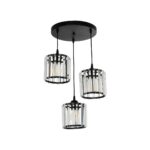 GloboStar® FLAREX 201-0084 Vintage Κρεμαστό Φωτιστικό Πλέγμα Τρίφωτο 3 x E27 IP20 Μαύρο Μέταλλο με Κρυστάλλους - Μ33 x Π33 x Υ75cm