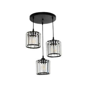 GloboStar® FLAREX 201-0084 Vintage Κρεμαστό Φωτιστικό Πλέγμα Τρίφωτο 3 x E27 IP20 Μαύρο Μέταλλο με Κρυστάλλους - Μ33 x Π33 x Υ75cm