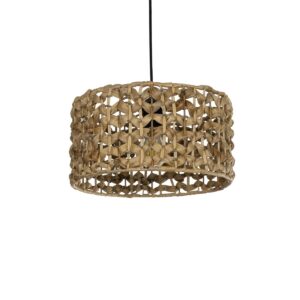 GloboStar® POMEGRANDE 204-0160 Boho Κρεμαστό Φωτιστικό Kαπέλο Μονόφωτο 1 x E27 IP20 Καφέ Rattan - Μ29 x Π29 x Υ16cm