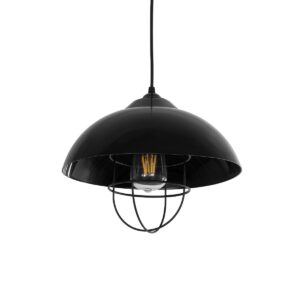 GloboStar® INDUSTRY 204-0110 Μοντέρνο Κρεμαστό Φωτιστικό Καμπάνα Μονόφωτο 1 x E27 IP20 Μαύρο Μέταλλο - Μ30 x Π30 x Υ70cm