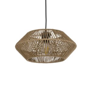 GloboStar® CASTRO 204-0164 Boho Κρεμαστό Φωτιστικό Kαπέλο Μονόφωτο 1 x E27 IP20 Μπεζ Σχοινί - Μ31 x Π31 x Υ26cm