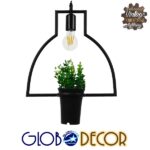 GloboStar® FLOWERPOT 10001209 Μοντέρνο Κρεμαστό Φωτιστικό Ανάρτηση Μονόφωτο 1 x E27 IP20 Μαύρο Μέταλλο με Πράσινο Πλαστικό - Μ34 x Π34 x Y34cm - Image 2