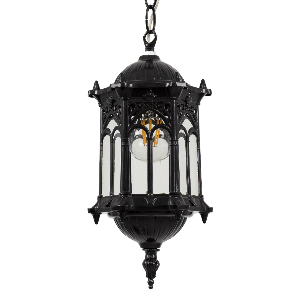 GloboStar® DARCY 00655 Vintage Κρεμαστό Φωτιστικό Πλέγμα Μονόφωτο 1 x E27 IP20 Μαύρο Μέταλλο με Διάφανο Γυαλί - Μ15.5 x Π15.5 x Υ32.5cm