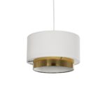 GloboStar® BASIL 204-0173 Μοντέρνο Κρεμαστό Φωτιστικό Kαπέλο Μονόφωτο 1 x E27 IP20 Μπεζ & Χρυσό Ύφασμα - Μ30 x Π30 x Υ20cm