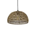 GloboStar® SAND 204-0167 Boho Κρεμαστό Φωτιστικό Καμπάνα Μονόφωτο 1 x E27 IP20 Μπεζ Σχοινί - Μ29 x Π29 x Υ16cm