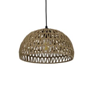 GloboStar® SAND 204-0167 Boho Κρεμαστό Φωτιστικό Καμπάνα Μονόφωτο 1 x E27 IP20 Μπεζ Σχοινί - Μ29 x Π29 x Υ16cm