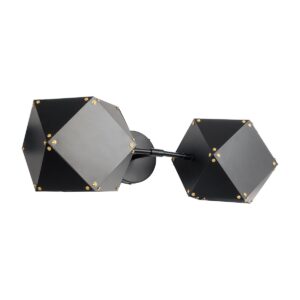 GloboStar® WELLES 00795 Μοντέρνο Επιτοίχιο Φωτιστικό Απλίκα Δίφωτο 2 x E27 IP20 Μαύρο & Χρυσό Μέταλλο - Μ52 x Π21 x Υ17cm
