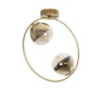 GloboStar® CITY 202-0046 Μοντέρνο Φωτιστικό Οροφής Μπάλα Δίφωτο 2 x E27 IP20 Χρυσό Μέταλλο με Διάφανο Γυαλί - Μ45 x Π15 x Υ55cm