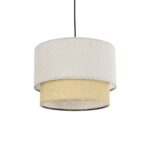 GloboStar® BIGGIE 204-0099 Μοντέρνο Κρεμαστό Φωτιστικό Kαπέλο Μονόφωτο 1 x E27 IP20 Μπεζ  Ύφασμα με Μπεζ Rattan - Μ30 x Π30 x Υ70cm