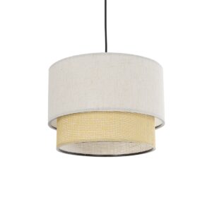 GloboStar® BIGGIE 204-0099 Μοντέρνο Κρεμαστό Φωτιστικό Kαπέλο Μονόφωτο 1 x E27 IP20 Μπεζ  Ύφασμα με Μπεζ Rattan - Μ30 x Π30 x Υ70cm