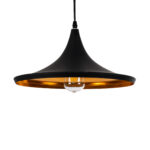 GloboStar® SHANGHAI 01025-B Μοντέρνο Κρεμαστό Φωτιστικό Καμπάνα Μονόφωτο 1 x E27 IP20 Μαύρο & Χρυσό Μέταλλο - Μ37 x Π37 x Υ20cm