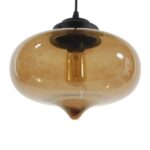 GloboStar® QUINN 01029 Vintage Κρεμαστό Φωτιστικό Ανάρτηση Μονόφωτο 1 x E27 IP20 Μελί Γυαλί με Μαύρο Μέταλλο - Μ26 x Π26 x Υ20cm