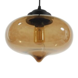 GloboStar® QUINN 01029 Vintage Κρεμαστό Φωτιστικό Ανάρτηση Μονόφωτο 1 x E27 IP20 Μελί Γυαλί με Μαύρο Μέταλλο - Μ26 x Π26 x Υ20cm