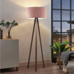 GloboStar® SAGA 204-0049 Μοντέρνο Eπιδαπέδιο Φωτιστικό Μονόφωτο 1 x E27 IP20 Καρυδί Ξύλο με Ροζ Χρυσό Ύφασμα - Μ38 x Π38 x Υ140cm - Image 9