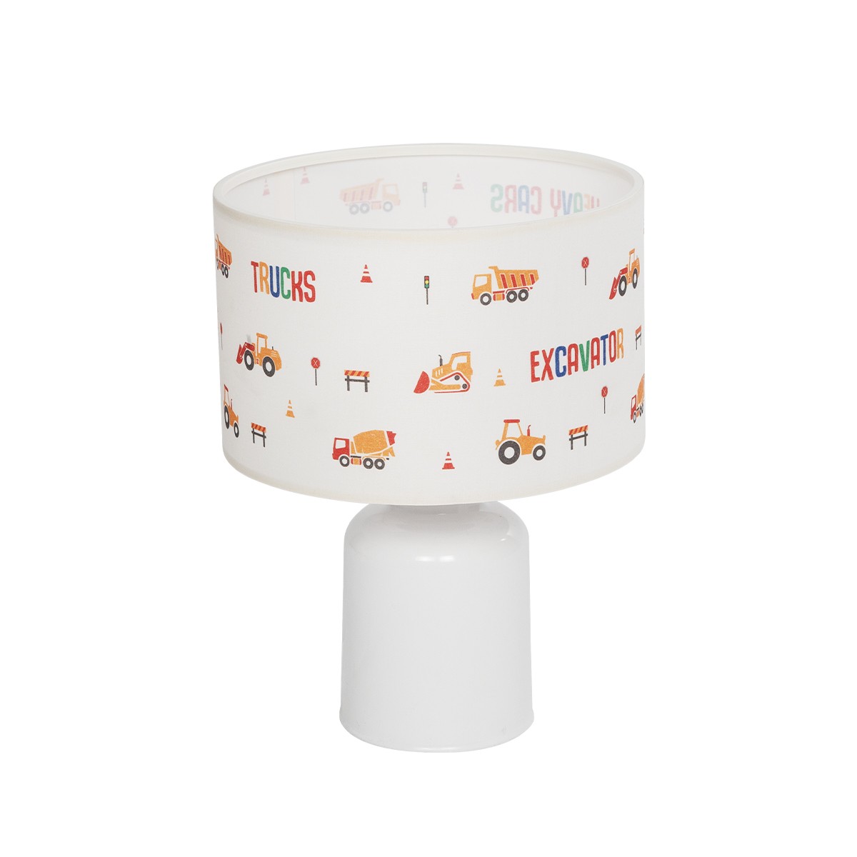GloboStar® EXCAVATOR 204-0027 Παιδικό Eπιτραπέζιο Φωτιστικό Φιγούρα Μονόφωτο 1 x E27 IP20 Λευκό Ύφασμα - Μ24 x Π24 x Υ32cm