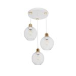 GloboStar® VIVIDUS 201-0021 Vintage Κρεμαστό Φωτιστικό Πλέγμα Τρίφωτο 3 x E27 IP20 Λευκό και Χρυσό Μέταλλο - Μ32 x Π32 x Υ70cm