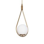 GloboStar® DROP 201-0034 Vintage Κρεμαστό Φωτιστικό Μπάλα Μονόφωτο 1 x E27 IP20 Χρυσό Μέταλλο με Γαλακτερή Μπάλα - Μ20 x Π15 x Υ47cm