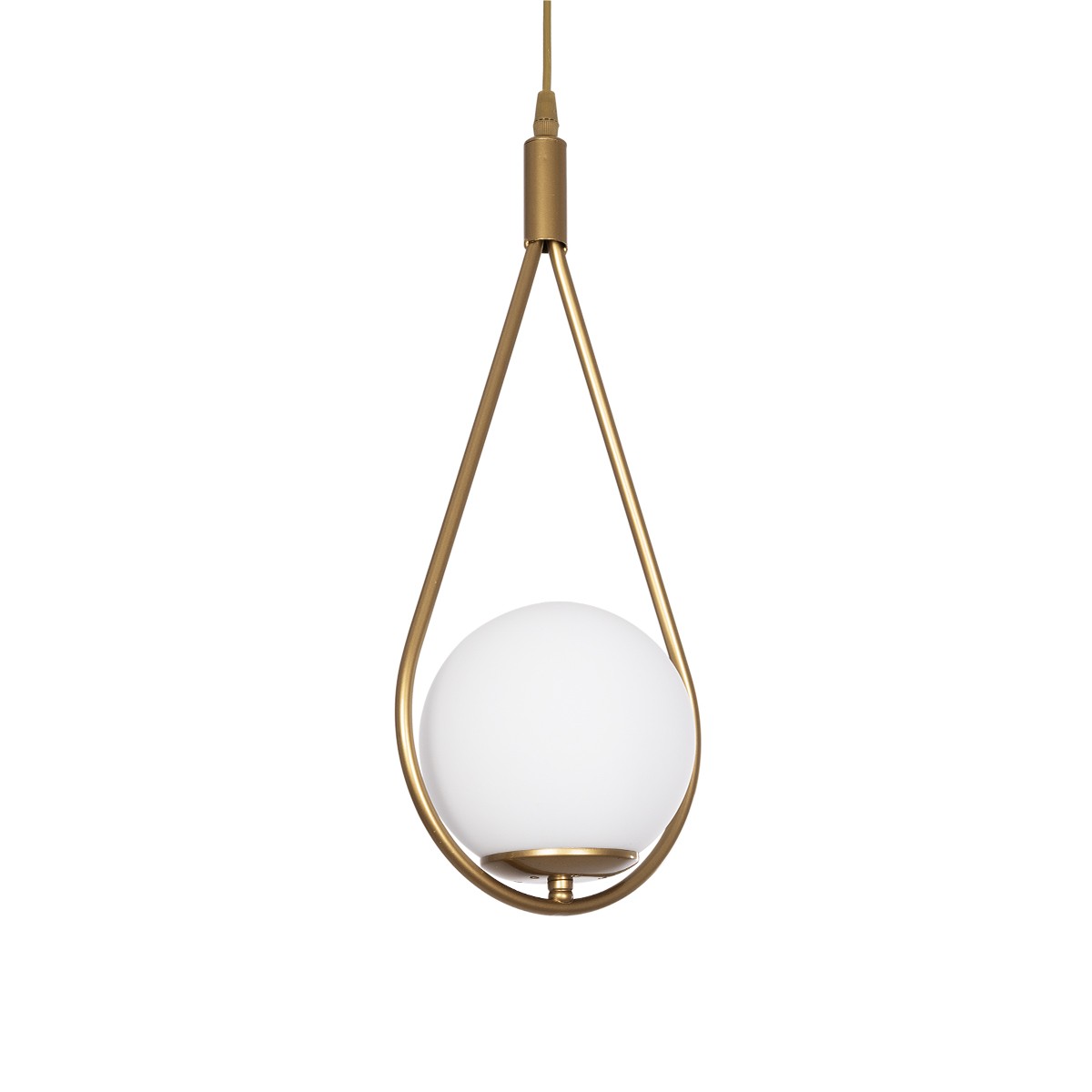 GloboStar® DROP 201-0034 Vintage Κρεμαστό Φωτιστικό Μπάλα Μονόφωτο 1 x E27 IP20 Χρυσό Μέταλλο με Γαλακτερή Μπάλα - Μ20 x Π15 x Υ47cm