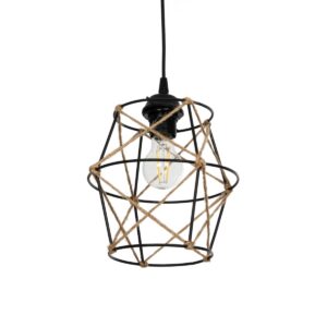 GloboStar® SOLON 201-0088 Vintage Κρεμαστό Φωτιστικό Πλέγμα Μονόφωτο 1 x E27 IP20 Μαύρο Μέταλλο -  Μ22 x Π22 x Υ86cm