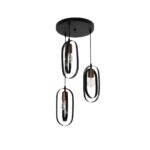 GloboStar® SPARKIO 201-0025 Vintage Κρεμαστό Φωτιστικό Πλέγμα Τρίφωτο 3 x E27 IP20 Μαύρο με Χρυσό Μέταλλο - Μ30 x Π30 x Υ80cm
