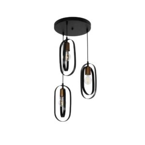 GloboStar® SPARKIO 201-0025 Vintage Κρεμαστό Φωτιστικό Πλέγμα Τρίφωτο 3 x E27 IP20 Μαύρο με Χρυσό Μέταλλο - Μ30 x Π30 x Υ80cm