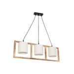 GloboStar® CUP 203-0051 Vintage Κρεμαστό Φωτιστικό Ανάρτηση Τρίφωτο 3 x E27 IP20 Μπεζ Ξύλο με Λευκό Ύφασμα - Μ80 x Π14 x Υ24cm