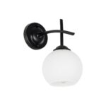 GloboStar® ISEN 01157 Μοντέρνο Επιτοίχιο Φωτιστικό Απλίκα Μονόφωτο 1 x E27 IP20 Μαύρο Μέταλλο με Λευκό Γυαλί - Μ24 x Π15 x Υ27cm