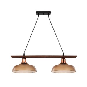 GLOBOSTAR® LOAN 203-0288 Μοντέρνο Κρεμαστό Φωτιστικό Οροφής με Ντουί 2 x E27 AC 220-240V IP20 - Καφέ & Μπρονζέ - Μ70 x Π25.5 x Υ19cm