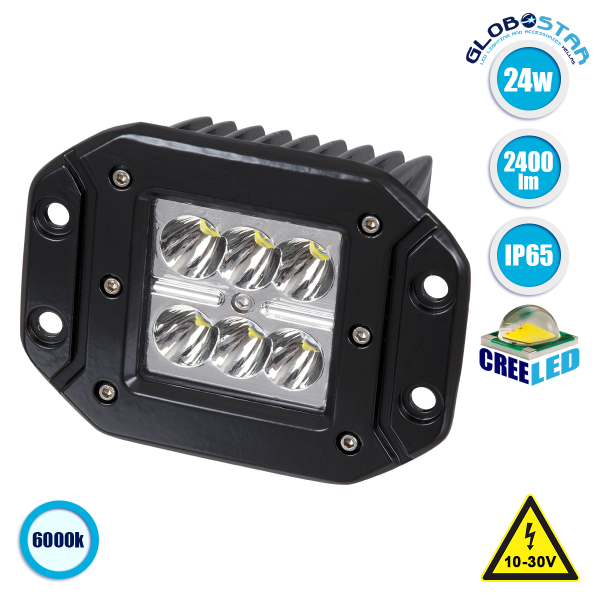 GloboStar® 85441 PRO Series Χωνευτός Προβολέας Εργασίας - Working Light για Αυτοκίνητα & Φορτηγά LED CREE XBD 24W 2400lm DC 10-30V Αδιάβροχο IP65 Ψυχρό Λευκό 6000K - Image 2