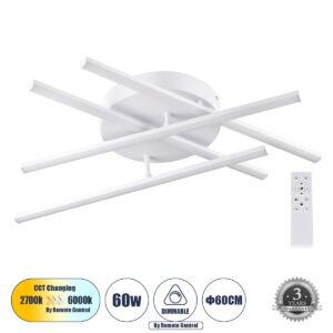 GloboStar® DRACO 61096 Φωτιστικό Οροφής Γραμμικό Linear Design LED CCT 60W 7380lm 120° AC 220-240V - Εναλλαγή Φωτισμού μέσω Τηλεχειριστηρίου All In One Ψυχρό 6000k+Φυσικό 4500k+Θερμό 2700k Dimmable Φ60 x Υ11cm - Λευκό - 3 Years Warranty