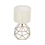 GloboStar® SHAPE 202-0058 Μοντέρνο Eπιτραπέζιο Φωτιστικό Μονόφωτο 1 x E27 IP20 Χρυσό Μέταλλο με Λευκό Ύφασμα - Μ40 x Π40 x Υ27cm