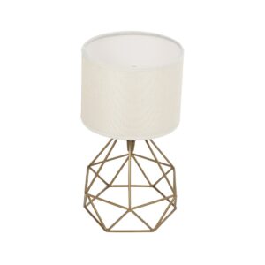 GloboStar® SHAPE 202-0058 Μοντέρνο Eπιτραπέζιο Φωτιστικό Μονόφωτο 1 x E27 IP20 Χρυσό Μέταλλο με Λευκό Ύφασμα - Μ40 x Π40 x Υ27cm