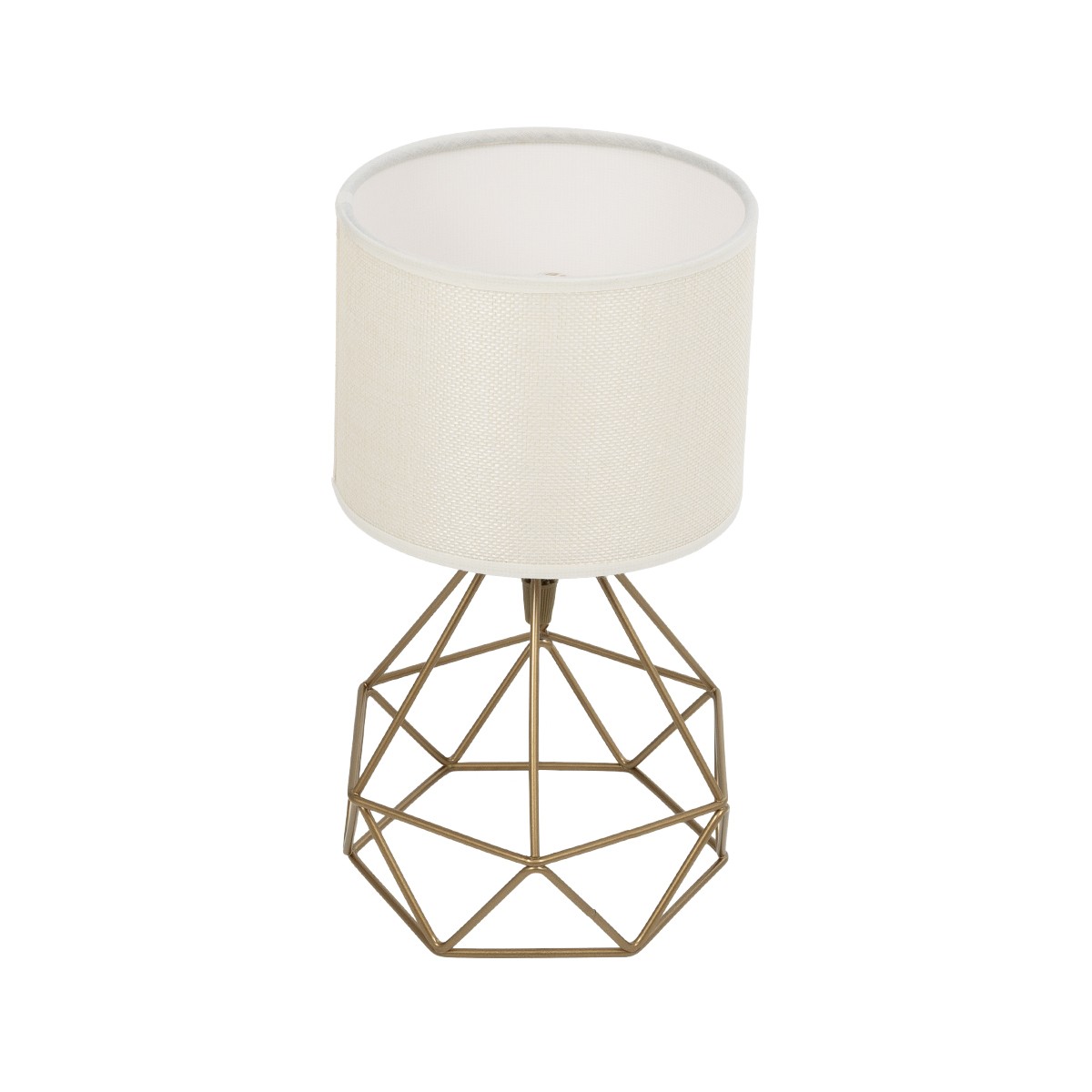 GloboStar® SHAPE 202-0058 Μοντέρνο Eπιτραπέζιο Φωτιστικό Μονόφωτο 1 x E27 IP20 Χρυσό Μέταλλο με Λευκό Ύφασμα - Μ40 x Π40 x Υ27cm