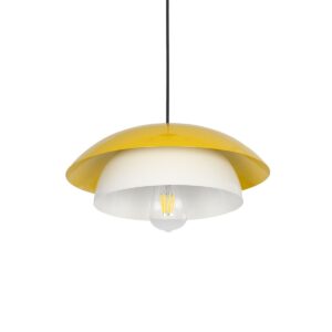 GloboStar® AURA 204-0118 Μοντέρνο Κρεμαστό Φωτιστικό Καμπάνα Μονόφωτο 1 x E27 IP20 Κίτρινο & Λευκό Μέταλλο - Μ31 x Π31 x Υ27cm