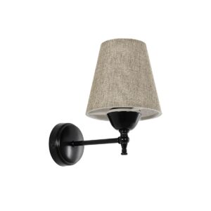 GloboStar® PAM 204-0112 Μοντέρνο Επιτοίχειο Φωτιστικό Aπλίκα Μονόφωτο 1 x E27 IP20 Μαύρο Μέταλλο με Μπεζ Ύφασμα - Μ23 x Π23 x Υ17cm