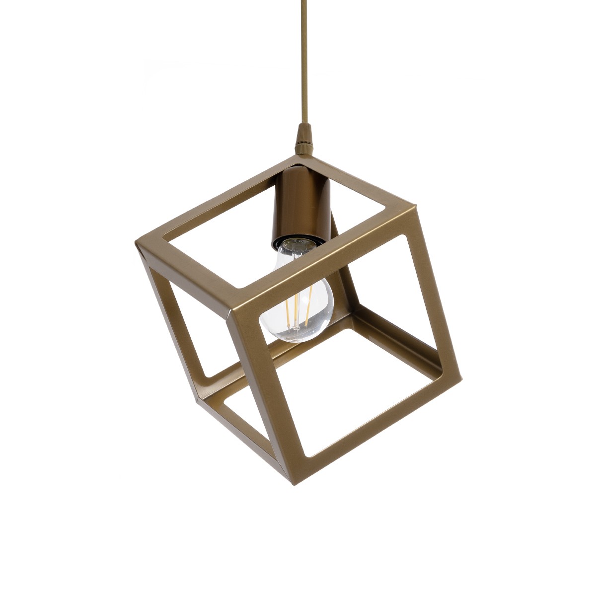 GloboStar® DISE 201-0055 Μοντέρνο Κρεμαστό Φωτιστικό Κύβος Μονόφωτο 1 x E27 IP20 Λευκό Μέταλλο - Μ18 x Π18 x Υ68cm