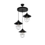 GloboStar® CAGE 203-0097 Vintage Κρεμαστό Φωτιστικό Καμπάνα Τρίφωτο 3 x E27 IP20 Μαύρο Μέταλλο - Μ30 x Π30 x Υ80cm