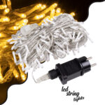 85836 Διακοσμητική Γιρλάντα 23 Μέτρα με Controller 8 Προγραμμάτων Εναλλαγών Φωτισμού - Επεκτεινόμενη 200 LED 3.6W AC 230V με Διάφανο Καλώδιο & Πρίζα Schuko Αδιάβροχη IP44 Θερμό Λευκό 3000K Μ23m