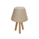 GloboStar® CAP 204-0067 Μοντέρνο Eπιτραπέζιο Φωτιστικό Μονόφωτο 1 x E27 IP20 Καρυδί Ξύλο με Μπεζ Ύφασμα - Μ22 x Π22 x Υ33cm