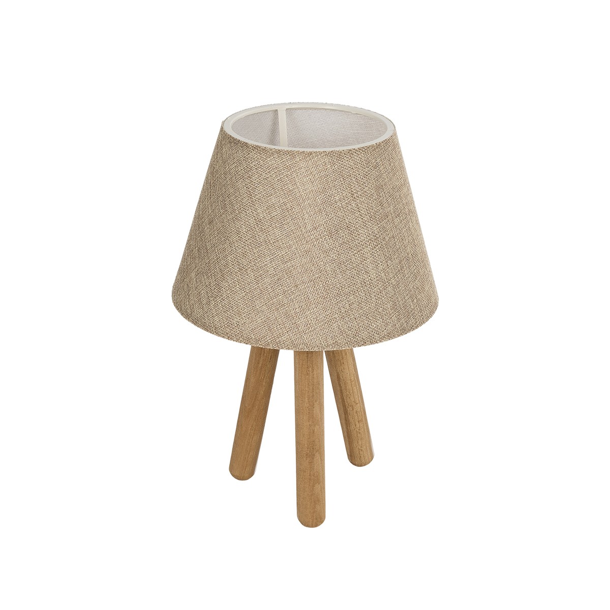 GloboStar® CAP 204-0067 Μοντέρνο Eπιτραπέζιο Φωτιστικό Μονόφωτο 1 x E27 IP20 Καρυδί Ξύλο με Μπεζ Ύφασμα - Μ22 x Π22 x Υ33cm