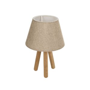 GloboStar® CAP 204-0067 Μοντέρνο Eπιτραπέζιο Φωτιστικό Μονόφωτο 1 x E27 IP20 Καρυδί Ξύλο με Μπεζ Ύφασμα - Μ22 x Π22 x Υ33cm