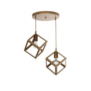 GloboStar® DISE 201-0056 Μοντέρνο Κρεμαστό Φωτιστικό Κύβος Δίφωτο 2 x E27 IP20 Λευκό Μέταλλο - Μ20 x Π20 x Υ70cm