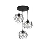 GloboStar® DAZLA 201-0024 Vintage Κρεμαστό Φωτιστικό Πλέγμα Τρίφωτο 3 x E27 IP20 Μαύρο Μέταλλο - Μ32 x Π32 x Υ70cm