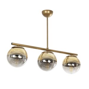 GloboStar® CITY 202-0045 Μοντέρνο Κρεμαστό Φωτιστικό Μπάλα Τρίφωτο 3 x E27 IP20 Χρυσό Μέταλλο με Διάφανο Γυαλί - Μ55 x Π15 x Υ43cm