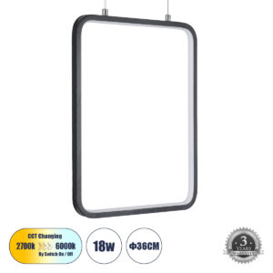 GloboStar® NEROBA 61302 Κρεμαστό Φωτιστικό Οροφής Linear Design LED CCT 18W 1980lm 360° AC 220-240V - Εναλλαγή Φωτισμού μέσω Διακόπτη On/Off All In One Ψυχρό 6000k+Φυσικό 4500k+Θερμό 2700k Μ29 x Π2 x Υ36cm - Μαύρο - 3 Years Warranty